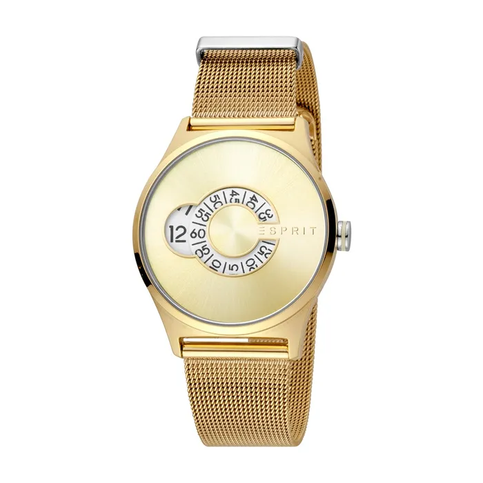 Bracelets Esprit Esprit Ladies IP Gold Stainless Steel Watch Golden Dial Mesh Bracelet