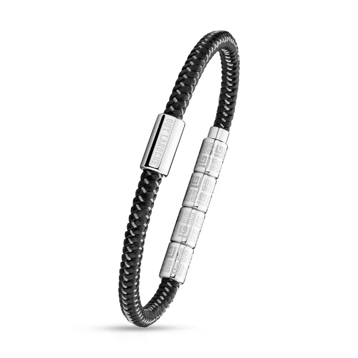 Bracelets Guy Laroche Guy Laroche Pierre StainlessSteel Bracelet With BlackSilver Leather Cord Bracelets Guy Laroche Guy Laroche Pierre StainlessSteel Bracelet With BlackSilver Leather Cord