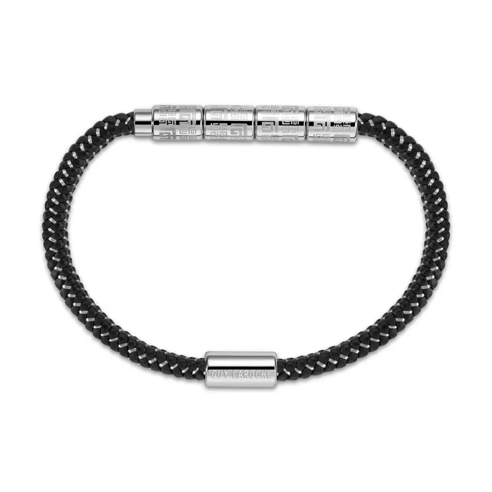 Bracelets Guy Laroche Guy Laroche Pierre StainlessSteel Bracelet With BlackSilver Leather Cord Bracelets Guy Laroche Guy Laroche Pierre StainlessSteel Bracelet With BlackSilver Leather Cord