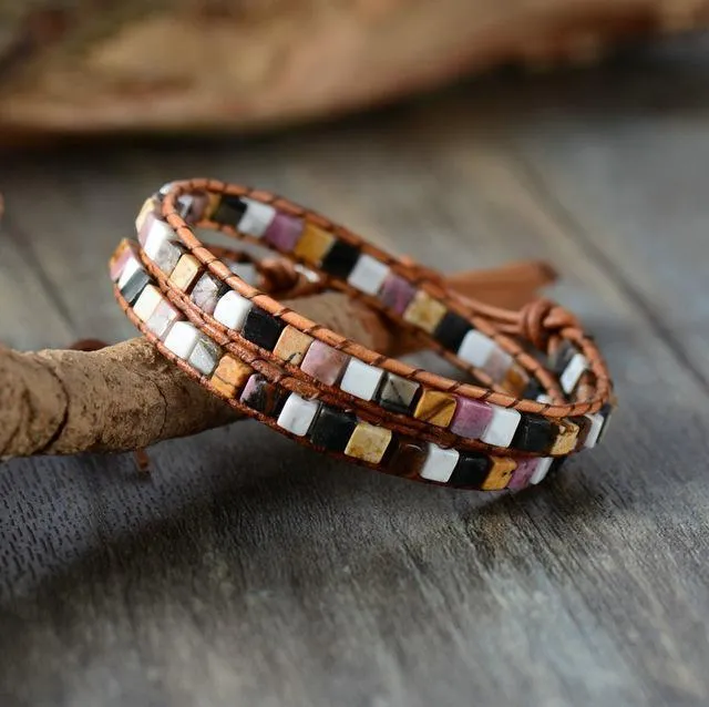 Bracelets WickedAF Natural Jasper Stone Leather Bracelet 6 Colors Bracelets WickedAF Natural Jasper Stone Leather Bracelet 6 Colors