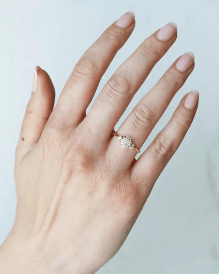 Capucinne Rings Cushion Diamond Ring with Accent Stones