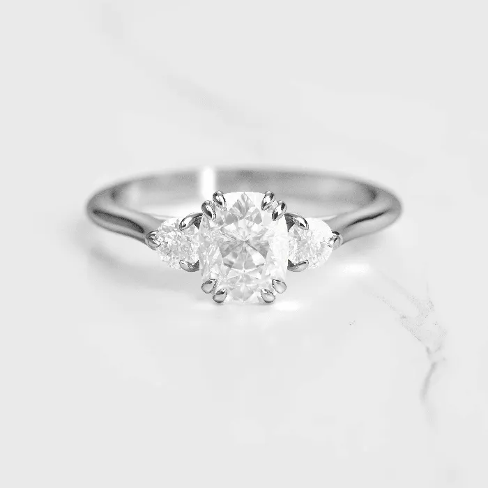 Capucinne Rings Cushion Diamond Ring with Accent Stones