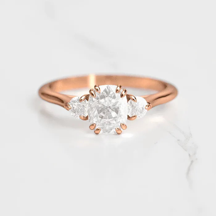 Capucinne Rings Cushion Diamond Ring with Accent Stones