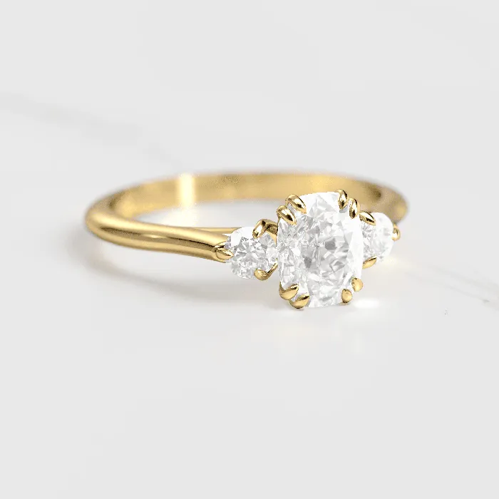 Capucinne Rings Cushion Diamond Ring with Accent Stones