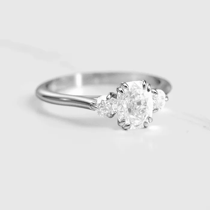 Capucinne Rings Cushion Diamond Ring with Accent Stones