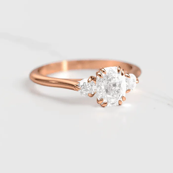 Capucinne Rings Cushion Diamond Ring with Accent Stones