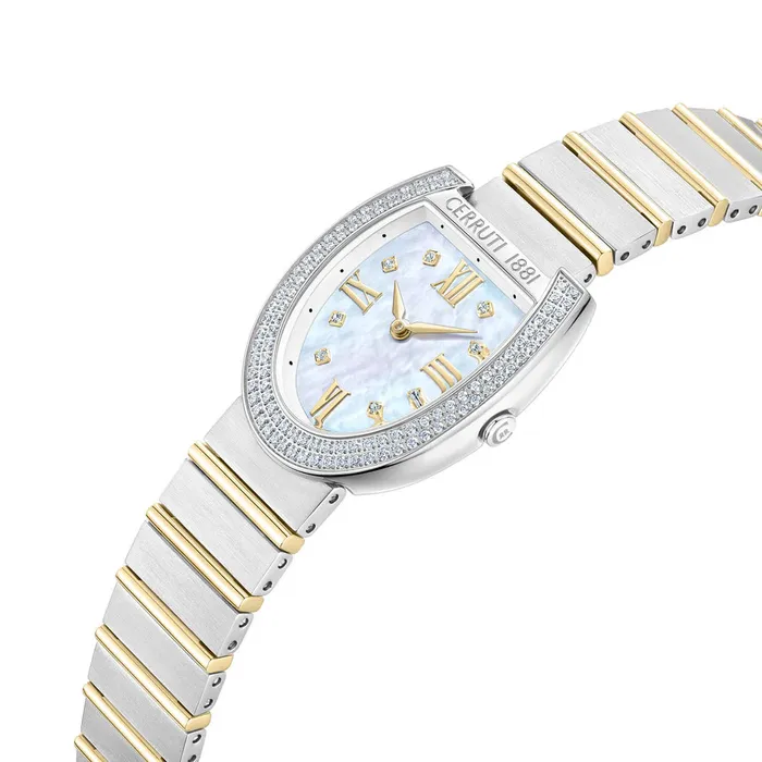 Cerruti Lerici Ladies MOP Dial Stainless Steel Silver Gold Plated Watch Cerruti Earrings