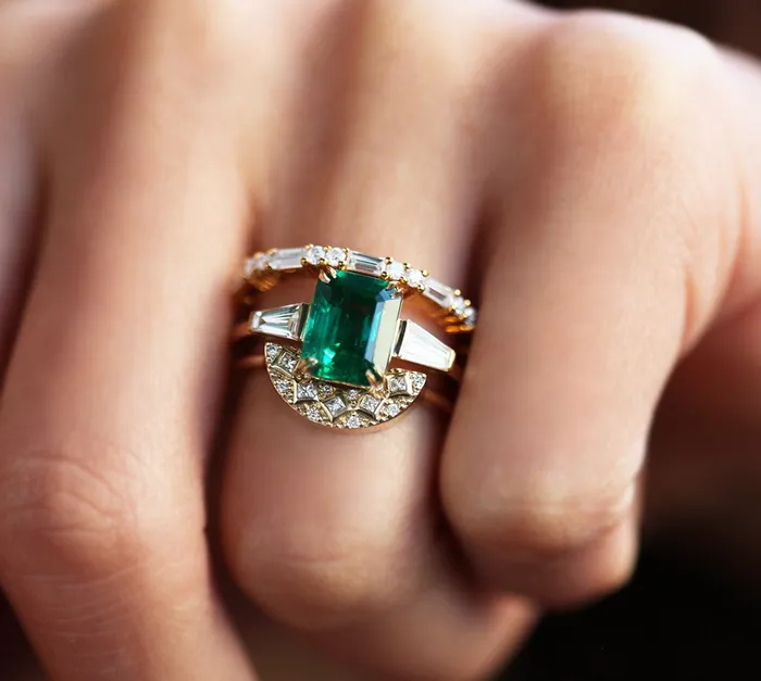 Cleo Emerald Ring Set Capucinne Rings
