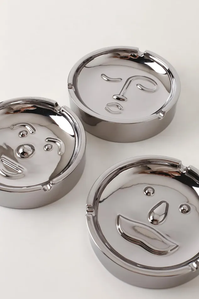 Dropshipped via Social Commerce Network Earrings Silver Martini Face Style Stainless Steel Ashtray Silver3