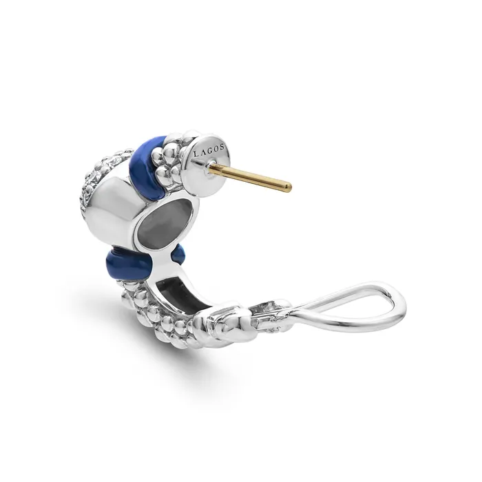 Earrings Blue Caviar Diamond Oval Ceramic Hoop Earrings LAGOS Earrings Blue Caviar Diamond Oval Ceramic Hoop Earrings LAGOS