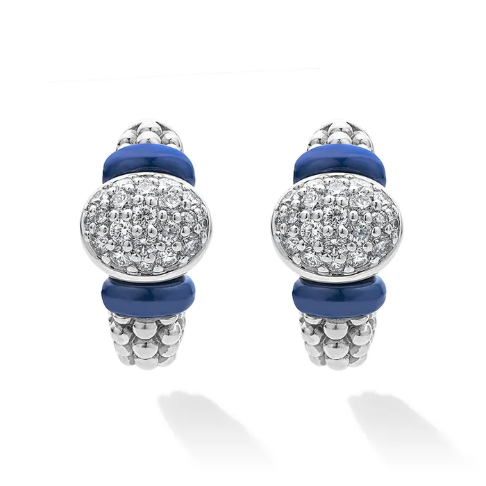 Earrings Blue Caviar Diamond Oval Ceramic Hoop Earrings LAGOS Earrings Blue Caviar Diamond Oval Ceramic Hoop Earrings LAGOS