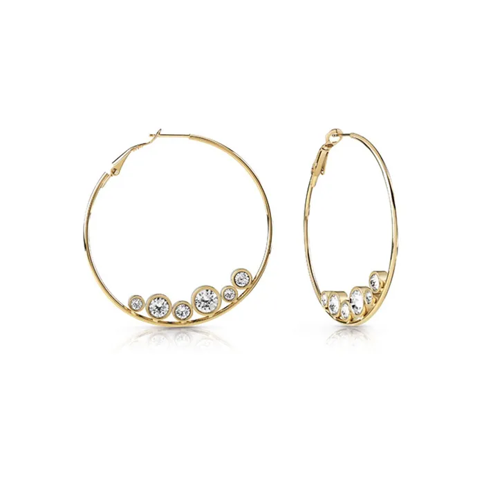 Guess Earring Ip Gold 50Mm Crystal Row Hoops Guess Earrings