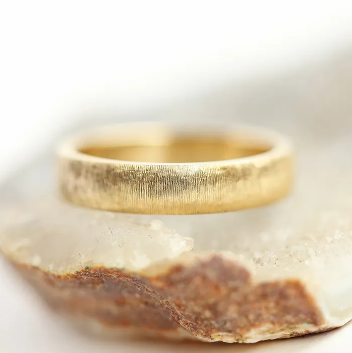 June Brushed 6Mm Wide Gold Wedding Band Mens 14K 18K Gold Ring Unique Promise Ring Womens Band Unisex Capucinne Rings