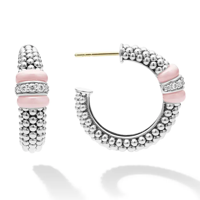 LAGOS Earrings Pink Caviar Pink Ceramic Caviar Diamond Hoop Earrings LAGOS Earrings Pink Caviar Pink Ceramic Caviar Diamond Hoop Earrings