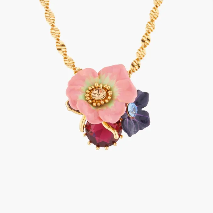 Necklaces Les Nereides Les Nereides Rose And Apple Blossoms On Faceted Stone Pendant Necklace