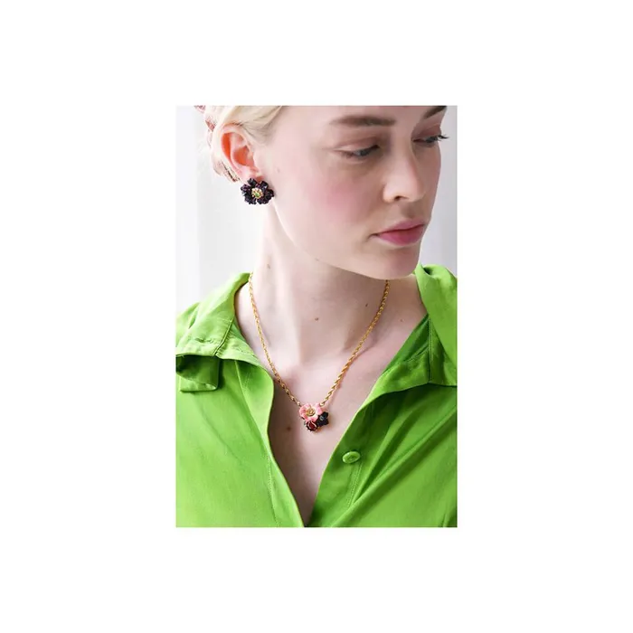 Necklaces Les Nereides Les Nereides Rose And Apple Blossoms On Faceted Stone Pendant Necklace