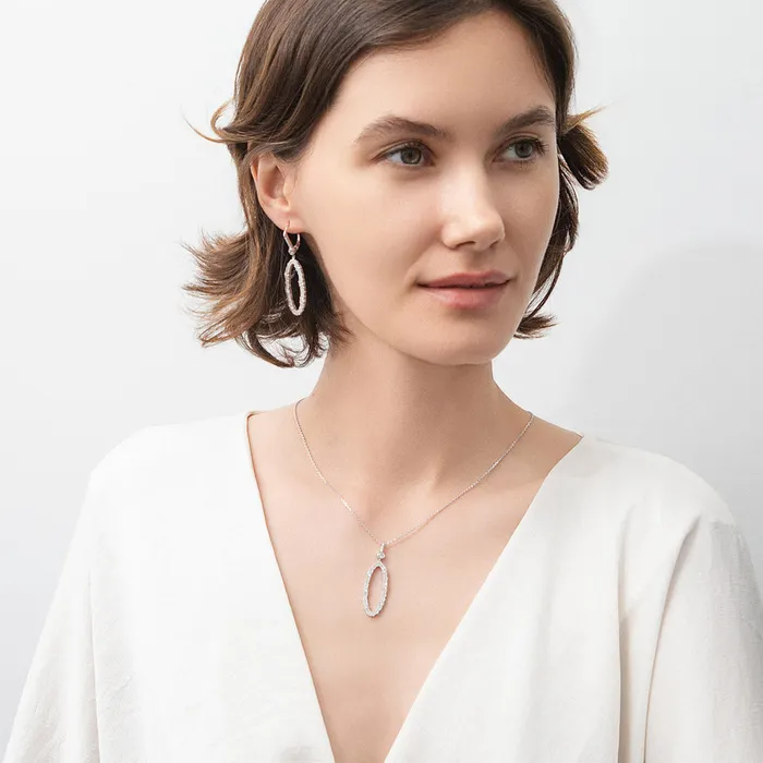 Necklaces Open Oval Cluster CZ Necklace in Sterling Silver BERRICLE
