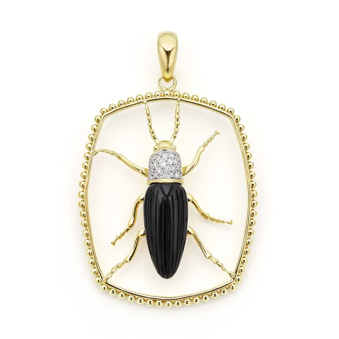 PreStyled Sets LAGOS Studio 18K Gold Onyx and Diamond Beetle Pendant