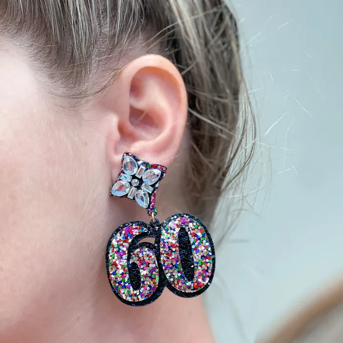 Prep Obsessed RNK 60th Birthday Glitter Rhinestone Dangle Earrings Earrings Prep Obsessed RNK 60th Birthday Glitter Rhinestone Dangle Earrings Earrings