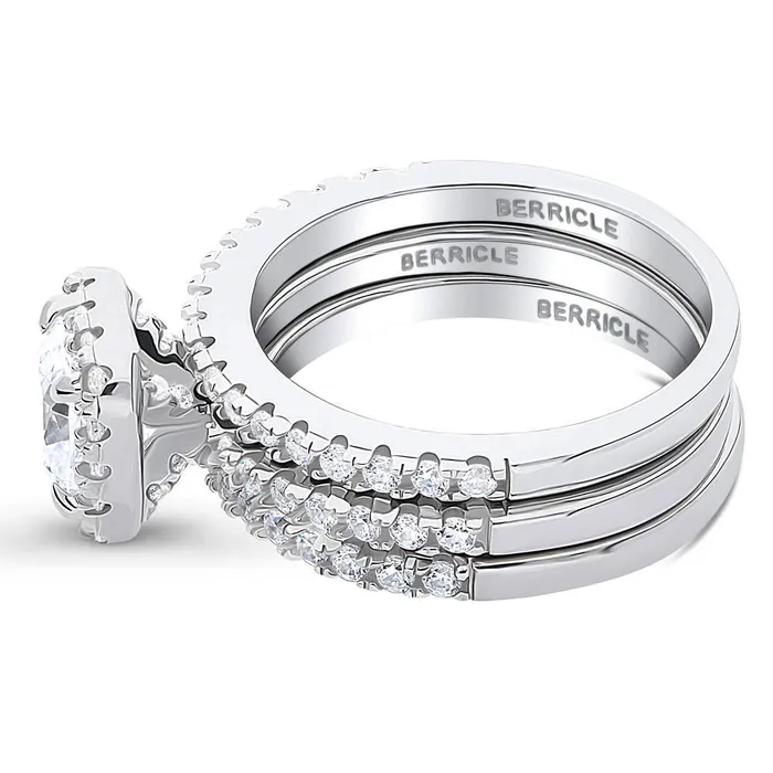 Rings BERRICLE Halo Cushion CZ Ring Set in Sterling Silver