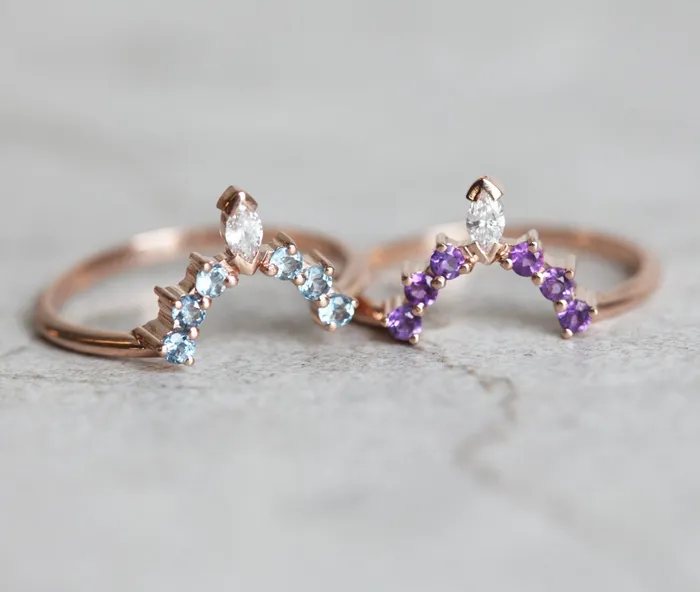 Rings Capucinne Custom Nesting Band Gemstone Wedding Band Curved