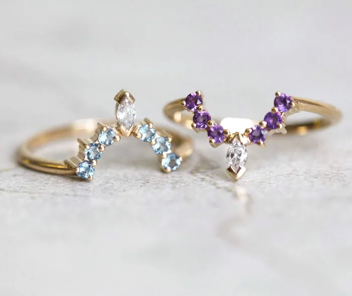 Rings Capucinne Custom Nesting Band Gemstone Wedding Band Curved