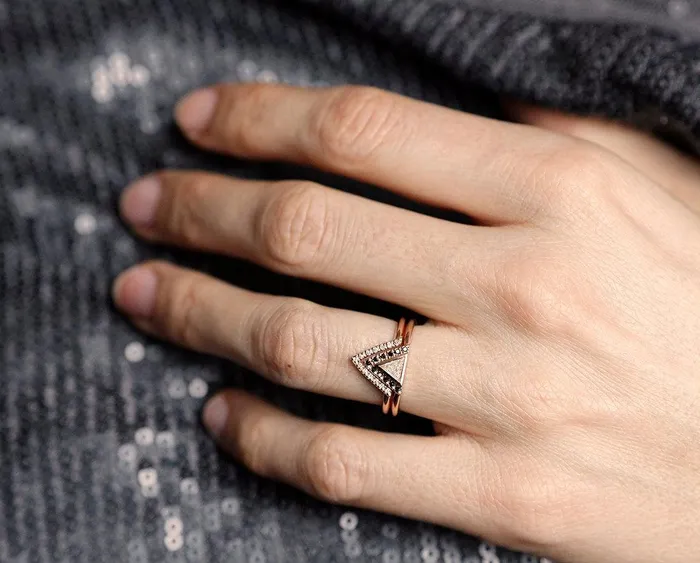 Rings Capucinne Diamond Ring Set Modern Engagement Ring Set