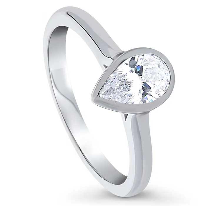 Rings Solitaire 08ct Bezel Pear CZ Ring in Sterling Silver BERRICLE