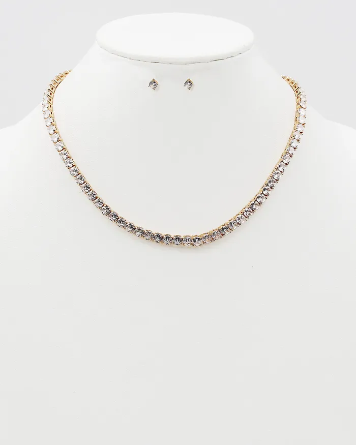Round Cut CZ Tennis Choker Necklace Set UPDATED092024 Necklaces Round Cut CZ Tennis Choker Necklace Set UPDATED092024 Necklaces