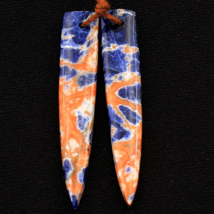 Earrings Intrinsic Trading Natural Orange Sodalite Earring Pair Dagger Cabochon Cab Drilled Matched Earrings Bead Pair Natural Vibrant Blue Orange Stone