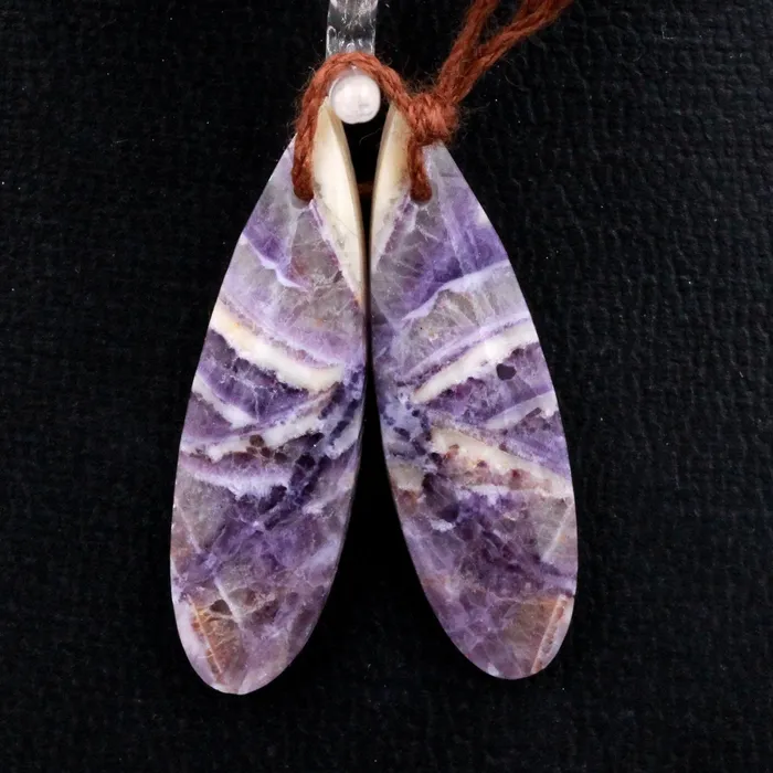 Earrings Intrinsic Trading Natural Petrified Purple Fluorite Earring Pair Teardrop Cabochon Cab Pair Drilled Matched Earrings Bead Pair Stone