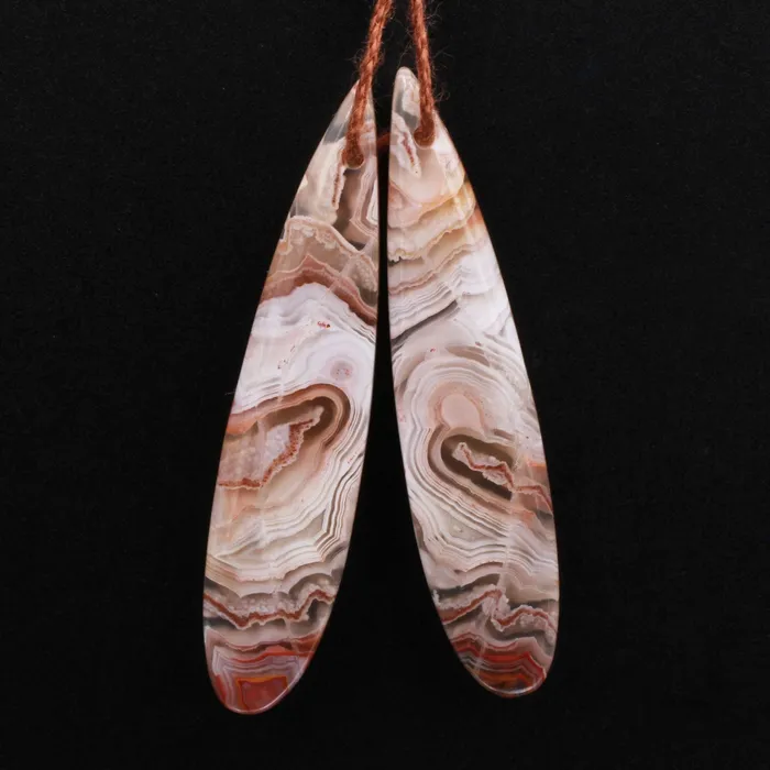 Intrinsic Trading Earrings Drilled Laguna Lace Agate Long Slender Teardrop Earring Matched Gemstone Cabochon Bead Pair