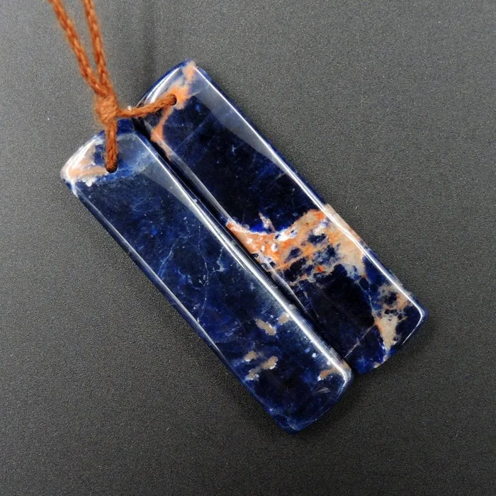 Intrinsic Trading Earrings Natural African Orange Sodalite Rectangle Cabochon Cab Pair Drilled Matched Earrings Bead Pair Natural Stone E2295