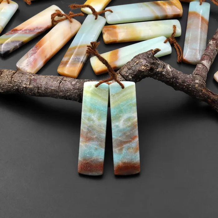 Intrinsic Trading Earrings Natural Blue Golden Brown Amazonite Earring Pair Matched Drilled Gemstone Rectangle Beads A4 Intrinsic Trading Earrings Natural Blue Golden Brown Amazonite Earring Pair Matched Drilled Gemstone Rectangle Beads A4