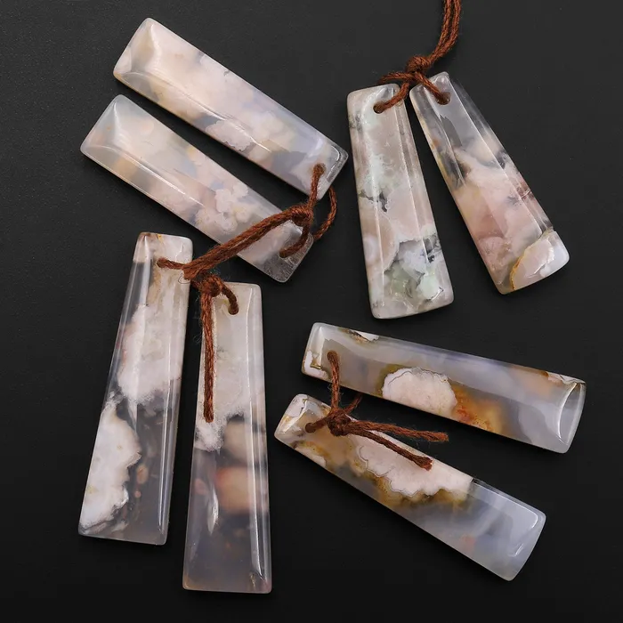 Intrinsic Trading Earrings Natural Cherry Blossom Agate Earring Pair Drilled Matched Small Trapezoid Pair Aka Flower Agate