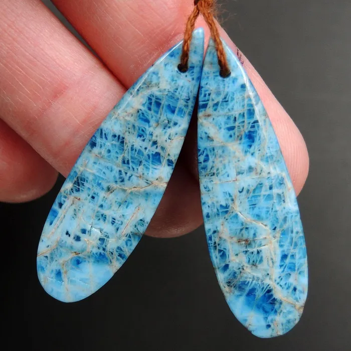 Intrinsic Trading Earrings Natural Robins Egg Turquoise Blue Apatite Earring Pair Teardrop Cabochon Cab Drilled Matched Earrings Bead Pair Teardrop Gemstone E3178
