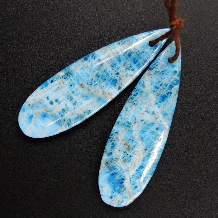 Intrinsic Trading Earrings Natural Robins Egg Turquoise Blue Apatite Earring Pair Teardrop Cabochon Cab Drilled Matched Earrings Bead Pair Teardrop Gemstone E3178