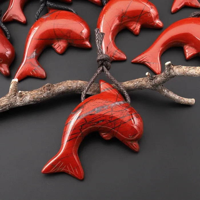Intrinsic Trading Necklaces AAA Natural Red Jasper Dolphin Carved Gemstone Side Drilled Pendant A3 Intrinsic Trading Necklaces AAA Natural Red Jasper Dolphin Carved Gemstone Side Drilled Pendant A3