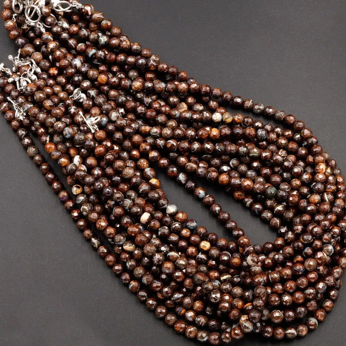 Intrinsic Trading Necklaces Natural Australian Boulder Opal Beads Faceted 6mm 7mm Beautiful Opal Veins 19 Sterling Silver Clasp Necklace Strand