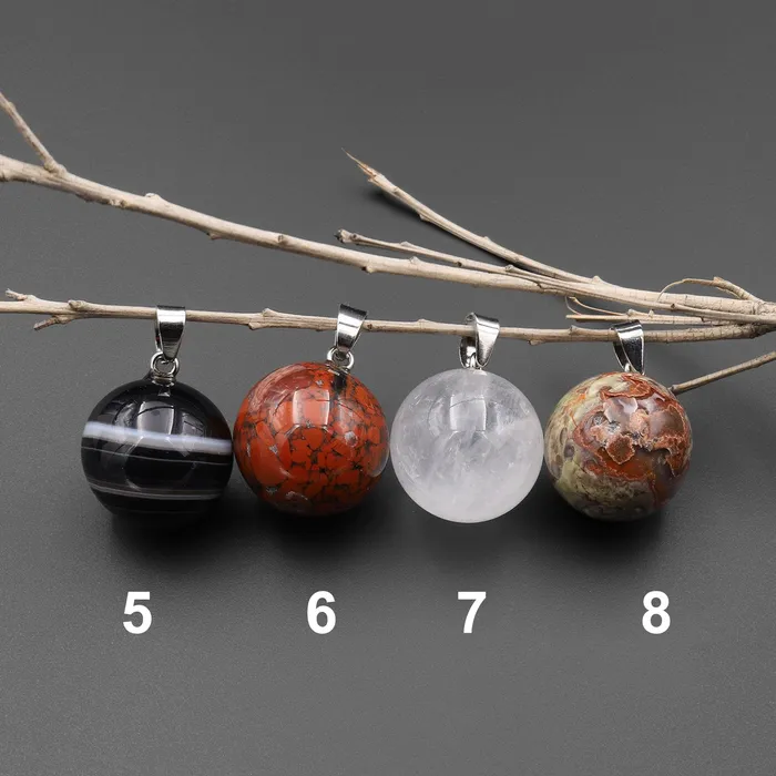 Intrinsic Trading Necklaces Natural Gemstone 20mm Round Ball Sphere Pendant Choose from Rose Quartz Rock Quartz Rhodonite Golden Obsidian Sodalite Tuxedo Agate Rhyolite