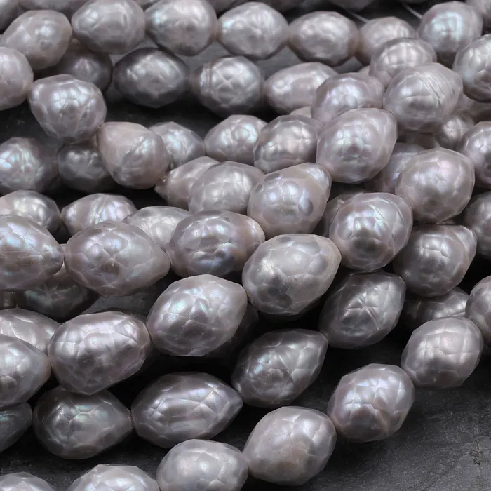 Intrinsic Trading Rings Faceted Genuine Freshwater Silver Pearl Teardrop Shimmery Iridescent Beads 16 Strand