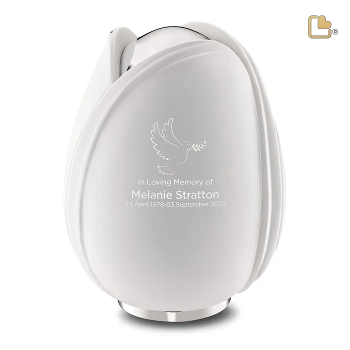 LoveUrns Rings Tulip Standard Adult Urn White Polished Silver
