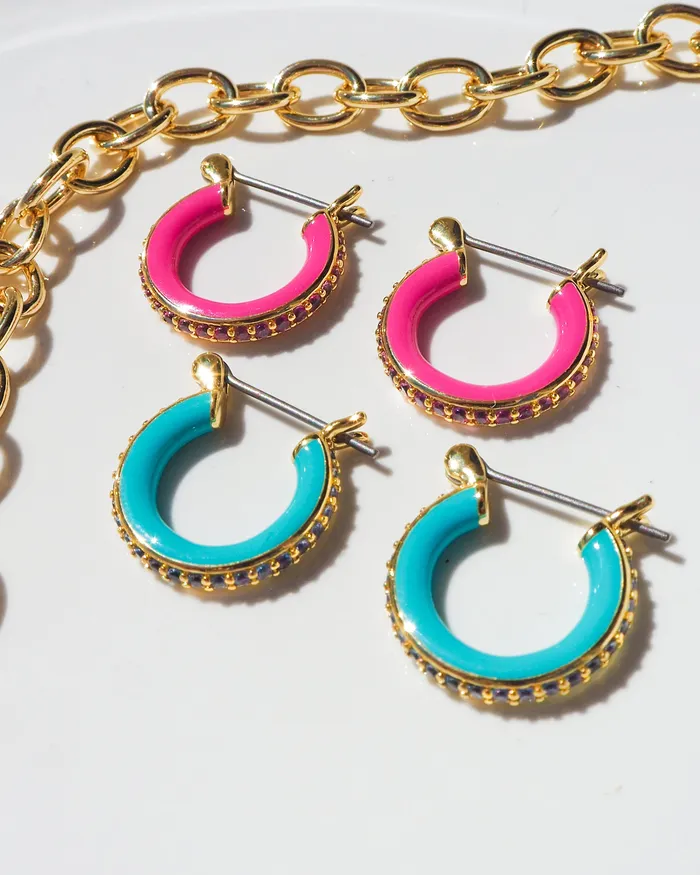 Luv Aj PreStyled Sets Pave Amalfi Huggies Turquoise Gold Luv Aj PreStyled Sets Pave Amalfi Huggies Turquoise Gold