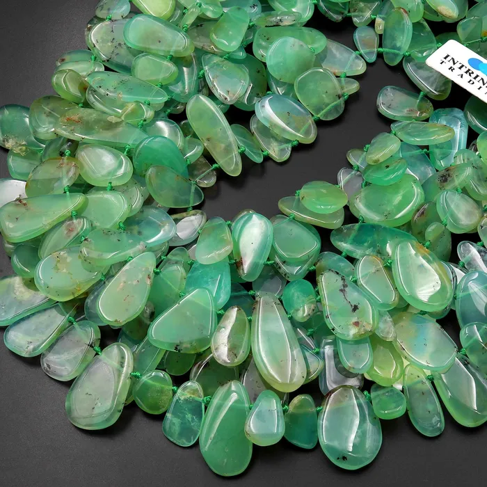 Necklaces Intrinsic Trading Natural Australian Green Chrysoprase Beads Freeform Teardrop Petal Focal Pendant Side Drilled Gemstone 155 Strand