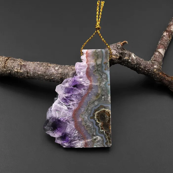 Necklaces Intrinsic Trading Natural Purple Red Green Amethyst Stalactite Druzy Pendant Side Drilled Flat Slice Rectangle P0188 Necklaces Intrinsic Trading Natural Purple Red Green Amethyst Stalactite Druzy Pendant Side Drilled Flat Slice Rectangle P0188