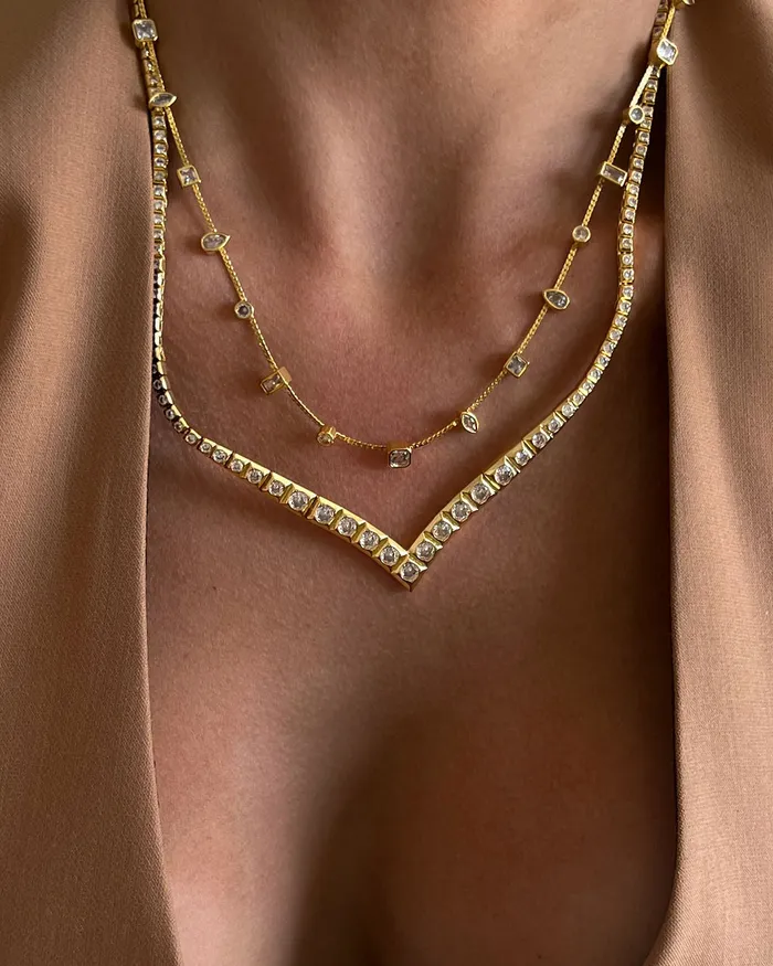 Necklaces Pyramid V Tennis Necklace Silver Luv Aj Necklaces Pyramid V Tennis Necklace Silver Luv Aj