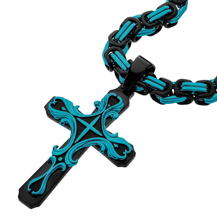 Necklaces SpicyIce Black Aqua Tribal Cross Necklace Necklaces SpicyIce Black Aqua Tribal Cross Necklace