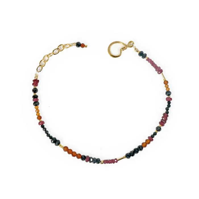 Q Evon Gold Gemstone Bracelet with Spinel Hessonite Ruby Bracelets