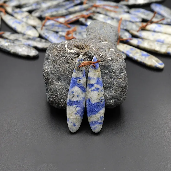 Rare Afghanite Blue Sodalite in Calcite Earring Pair Teardrop Matched Bead Intrinsic Trading Earrings