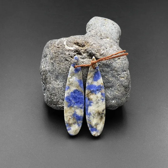Rare Afghanite Blue Sodalite in Calcite Earring Pair Teardrop Matched Bead Intrinsic Trading Earrings